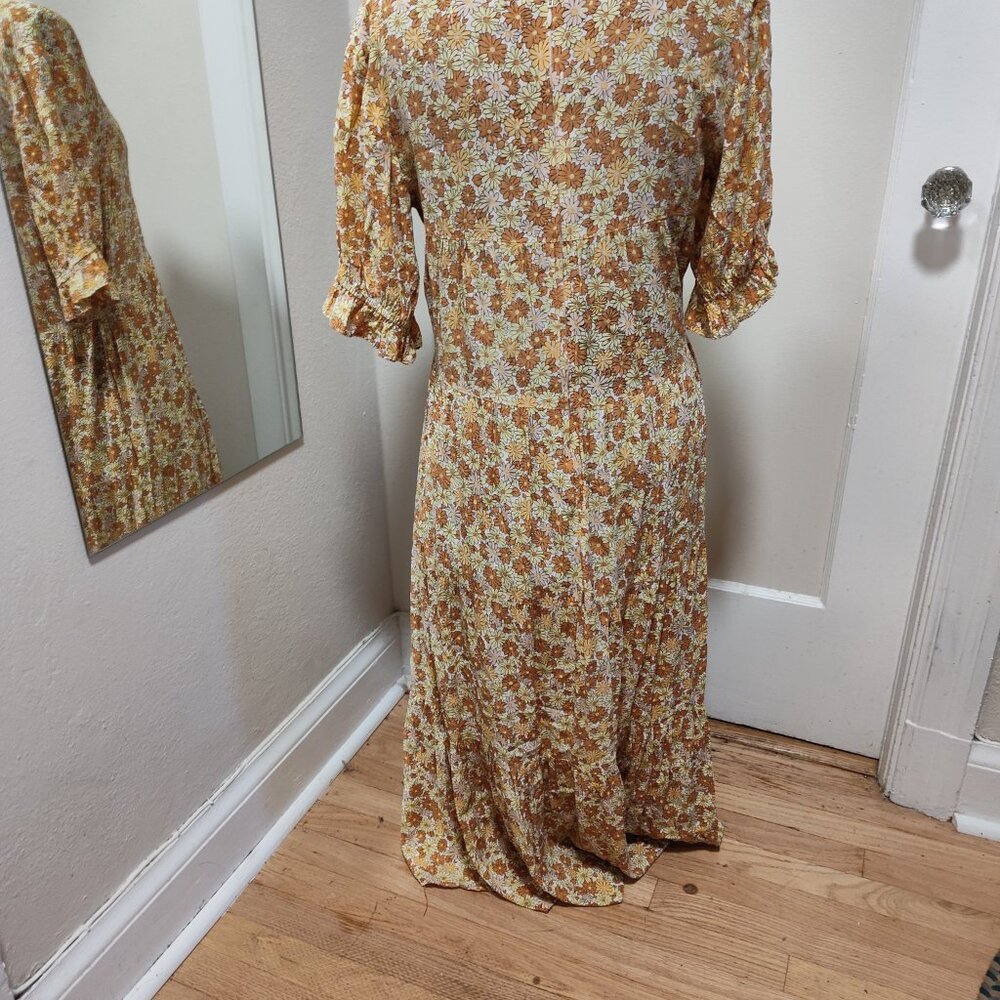 Faithful The Brand Zoella Floral Print Tiered Midi Prairie Boho Dress - Picture 3 of 4